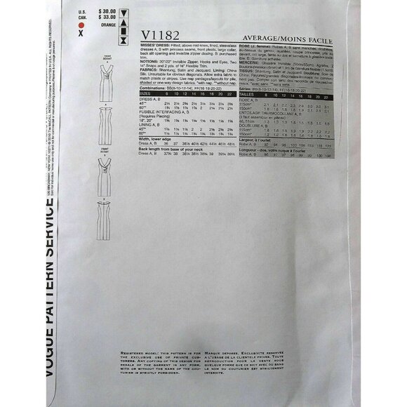 Sewing Pattern Vogue V1182 Kay Unger New York Designer Dresses Size 16-22 Uncut - Picture 5 of 6